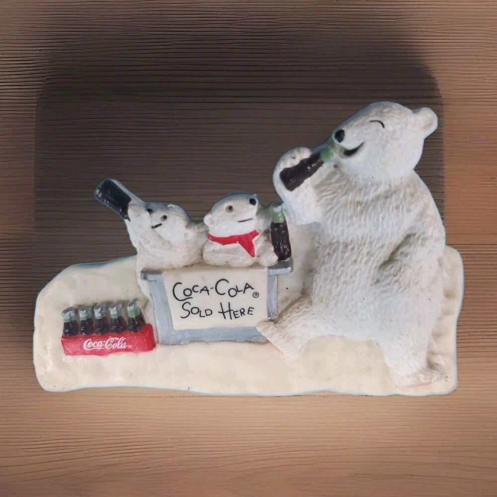Coca Cola Polar Bear Baby Bears 3D Refrigerator Rubber Magnet 1996 Vintage